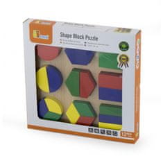 Viga Toys Drevené puzzle Geometrické figúrky 18 dielikov Montessori