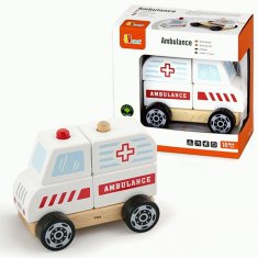 Viga Toys Drevené bloky Ambulancia Ambulancia Auto Ambulancia