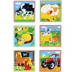 Viga Toys Drevené puzzle od 6 kociek 6 obrázkov Farma