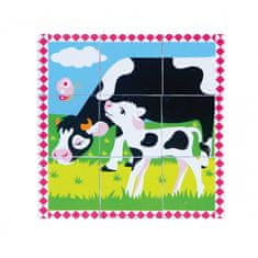 Viga Toys Drevené puzzle od 6 kociek 6 obrázkov Farma
