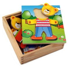 Viga Toys Drevené puzzle Vzdelávacie puzzle Obleč sa chlapec Medveď