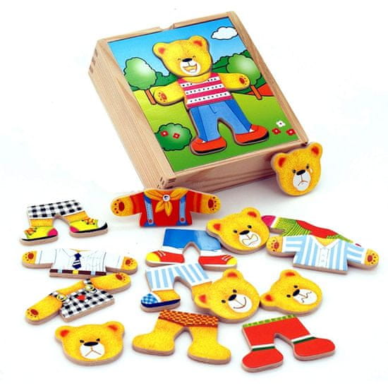 Viga Toys Drevené puzzle Vzdelávacie puzzle Obleč sa chlapec Medveď