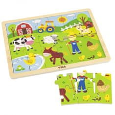 Viga Toys Drevená farma Puzzle 24 prvkov