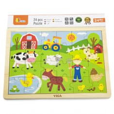 Viga Toys Drevená farma Puzzle 24 prvkov