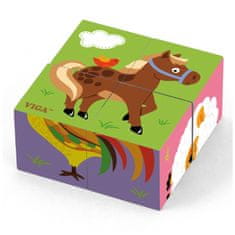 Viga Toys Drevená farma Puzzle od 4 bloky