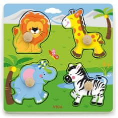 Viga Toys Drevené puzzle s kolíčkami Divoké zvieratá