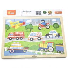 Viga Toys Drevené puzzle Mestské vozidlá 24 prvkov