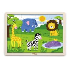 Viga Toys Drevené puzzle Safari 16 dielikov