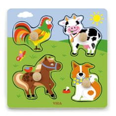 Viga Toys Drevené puzzle s kolíkmi Farma