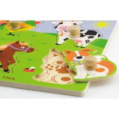 Viga Toys Drevené puzzle s kolíkmi Farma