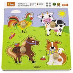 Viga Toys Drevené puzzle s kolíkmi Farma