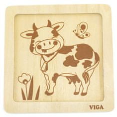Viga Toys Praktické drevené puzzle Krava