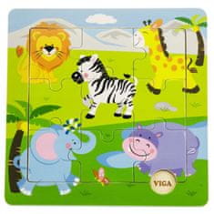 Viga Toys Praktické drevené puzzle Divoké zvieratá Safari Zoo 9 dielikov