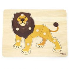 Viga Toys Montessori drevené puzzle Lev s kolíčkami