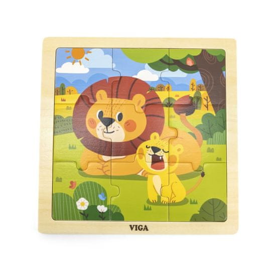 Viga Toys Handy Drevené puzzle s levom 9 dielikov