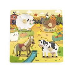 Viga Toys Drevené puzzle s kolíkmi Farma 12m+