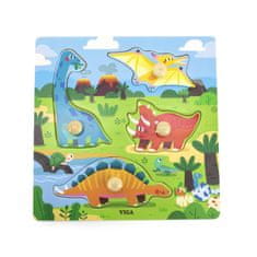 Viga Toys Drevené kolíkové puzzle Dinosaury