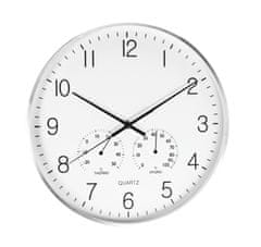 SEGNALE Nástenné hodiny s teplomerom a vlhkomerom 38 cm strieborný rám KO-837362290