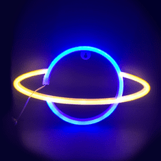 ACA Lightning Neónová lampička - Saturn, 3x AA batérie/USB kábel, IP20, modrá + žltá farba