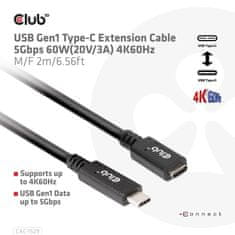 Club 3D Predlžovací kábel USB-C, 4K 60Hz (M/F) CAC-1529, 2m