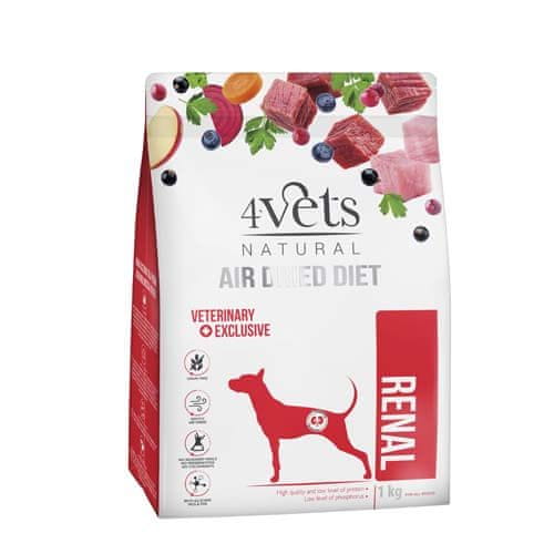 4VETS AIR DRIED NATURAL VETERINARY EXCLUSIVE RENAL 1kg sušené krmivo pre psov pri ochorení obličiek