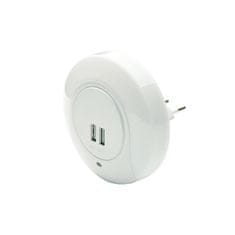 ACA ACA Lighting LED nočná lampička do zásuvky 1W 4000K s 2 USB portami, svetelným senzorom a vypínačom biela plast 230V IP20 SF78LED