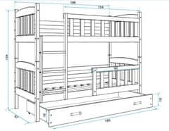 eoshop Detská poschodová posteľ Kubus - 2 osoby, 80x190 s úložným priestorom - Grafitová, Biela