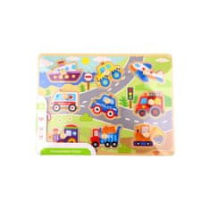 Tooky Toy Drevené Montessori puzzle Dopravné prostriedky so zodpovedajúcimi kolíkmi