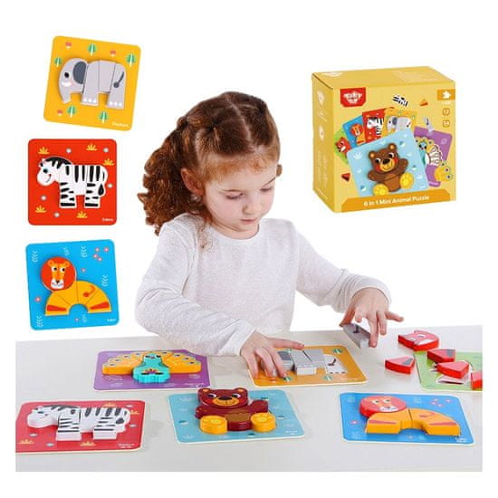 Tooky Toy Drevené puzzle Montessori Puzzle Set 34 El. + 6 dosiek