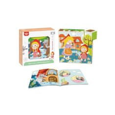 Tooky Toy Drevené puzzle Montessori Červená čiapočka + knižka 17 el.