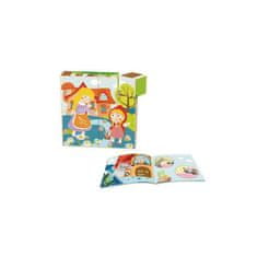 Tooky Toy Drevené puzzle Montessori Červená čiapočka + knižka 17 el.