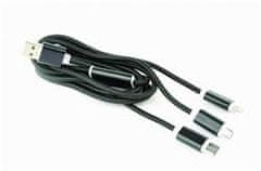 Gembird nabíjací kábel 3v1 splitter, Lightning (M) / microUSB (M) / USB-C (M) na USB 2.0 (M), 1 m, čierny