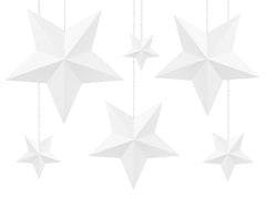 PartyDeco Visiace dekorácie Hviezdy biele 6ks