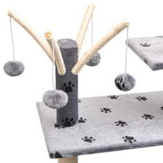 Petromila vidaXL Škrabadlo pre mačky so sisalovými stĺpikmi, 125 cm, sivé s potlačou labiek