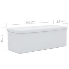 Vidaxl Skladacia úložná lavica z umelej kože 110x38x38 cm biela