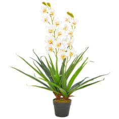 Vidaxl Umelá rastlina orchidea s kvetináčom 90 cm biela