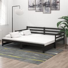 Vidaxl Výsuvná posteľ, 2 x (90x200) cm, čierna, masívne borovicové drevo