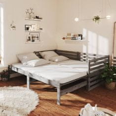 Vidaxl Výsuvná posteľ, 2 x (90x200) cm, sivá, masívne borovicové drevo