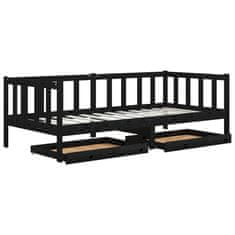 Vidaxl Denná posteľ so zásuvkami, 90x200 cm, čierna, borovicové drevo