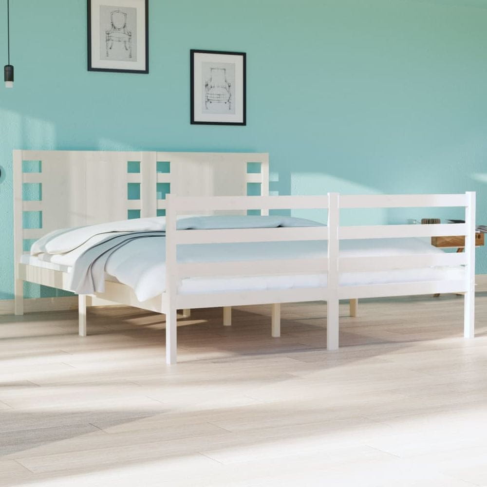 Vidaxl Rám postele, biely, masívne borovicové drevo, 135x190 cm, dvojlôžko