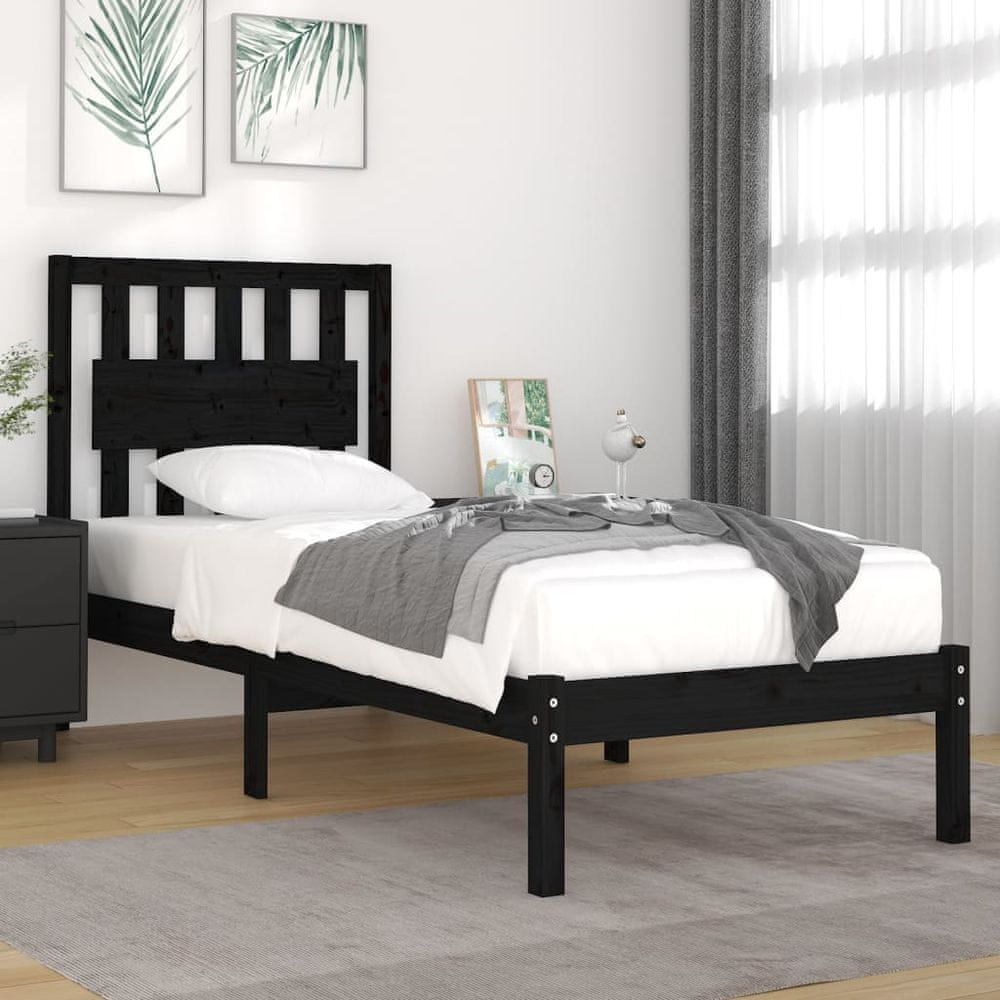 Vidaxl Rám postele, čierny, masívne borovicové drevo, 75x190 cm, jednolôžkový