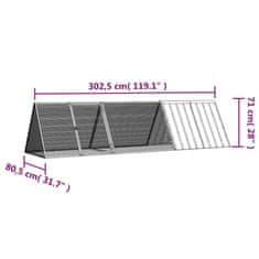 Vidaxl Klietka na králiky sivá 302,5x80,5x71 cm pozinkovaná oceľ