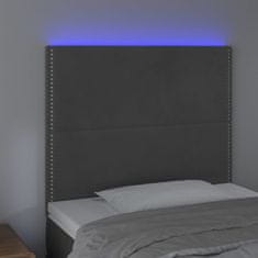 shumee Čelo postele s LED tmavosivé 90x5x118/128 cm zamat