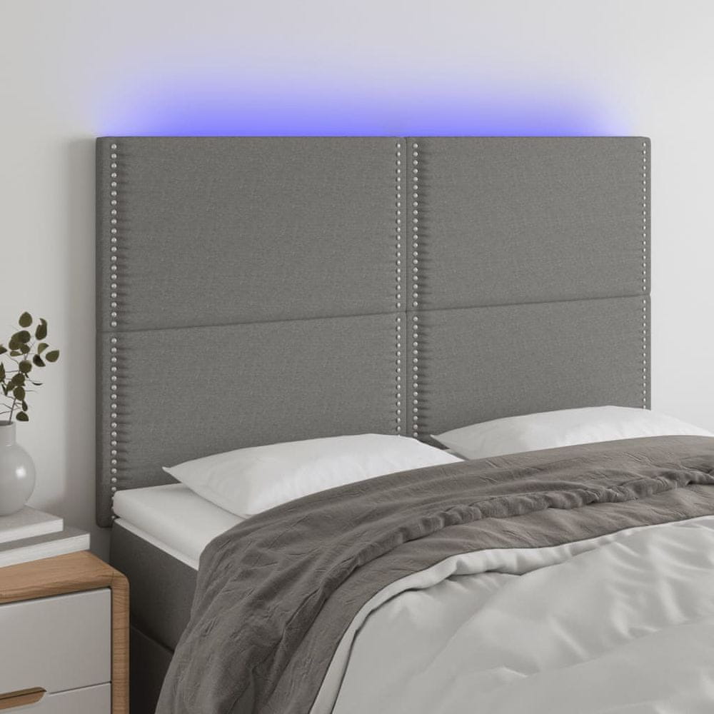 Vidaxl Čelo postele s LED tmavosivé 147x16x118/128 cm látka