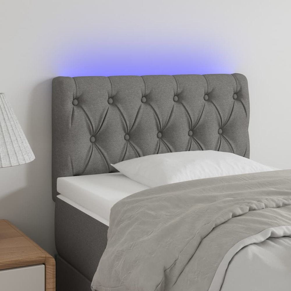 Vidaxl Čelo postele s LED bledosivé 80x7x78/88 cm látka