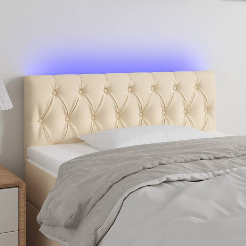 Vidaxl Čelo postele s LED krémové 100x7x78/88 cm látka
