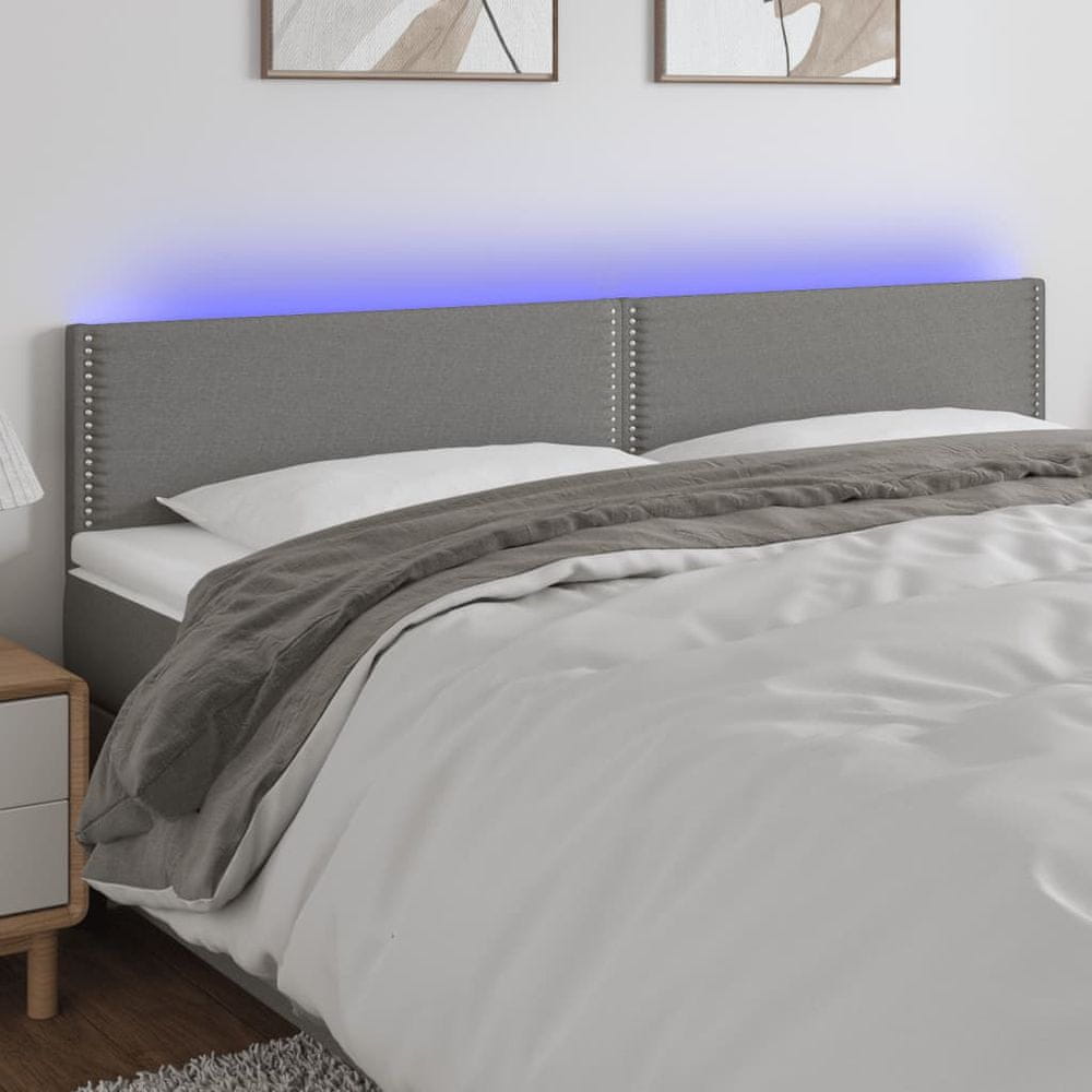 Vidaxl Čelo postele s LED tmavosivé 180x5x78/88 cm látka