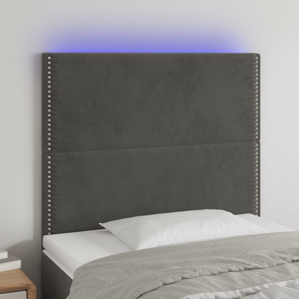 shumee Čelo postele s LED tmavosivé 100x5x118/128 cm zamat