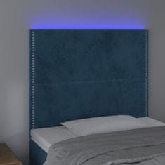 Vidaxl Čelo postele s LED tmavomodré 90x5x118/128 cm zamat