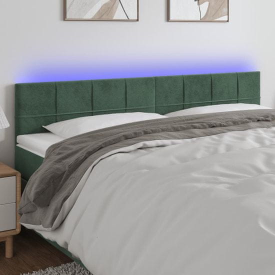Vidaxl Čelo postele s LED tmavozelené 200x5x78/88 cm zamat